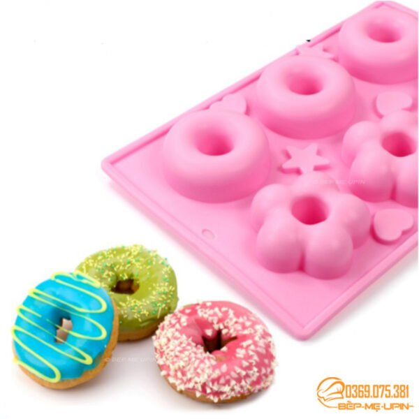Khuôn silicon vỉ 6 bánh donut bông hoa