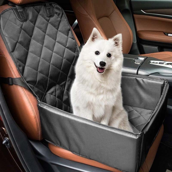 2-in-1 Pet Car Seat Cover Booster Protector Waterproof Puppy Bed with Flaps for Cover & Belt for Safety Pet Outdoor