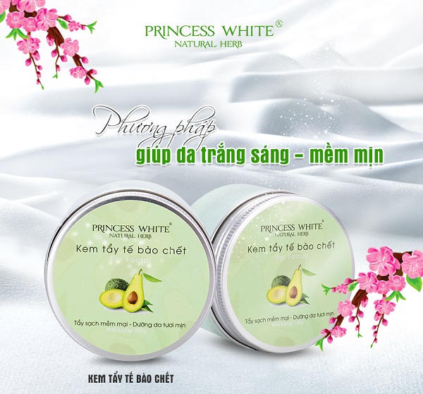 Kem Tẩy tế bào chết mặt từ Trái Bơ Princess white 150g loại bỏ bụi bẩn, mụn đầu đen trên da