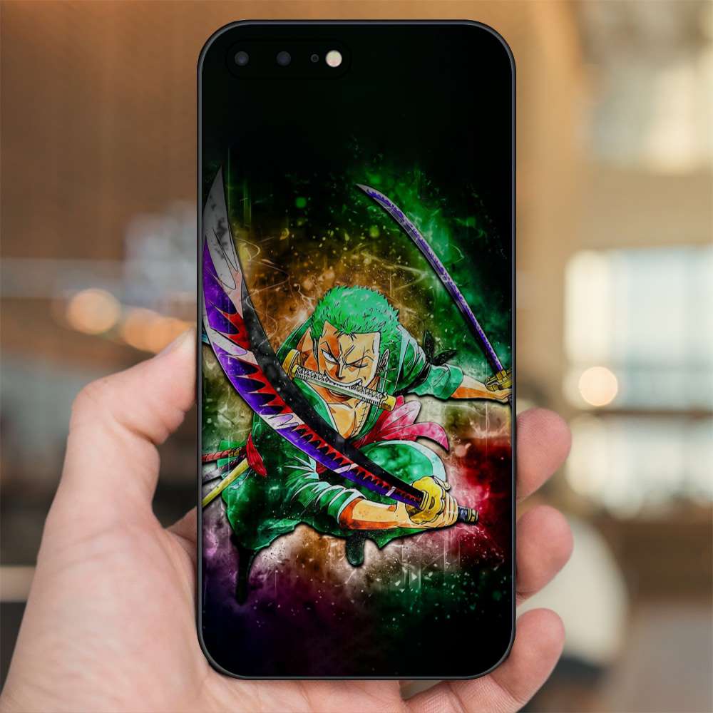 Ốp lưng iPhone 7 Plus, 8 Plus dẻo đen cạnh vuông in hình Zoro One Piece