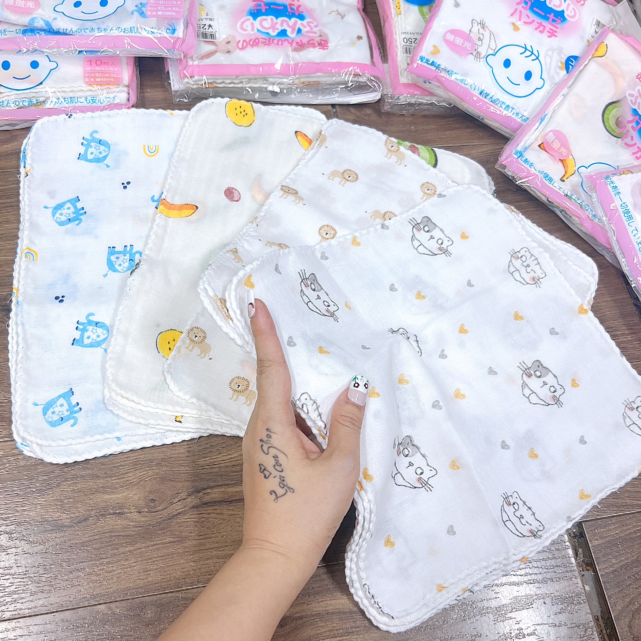 Khăn sữa xô nhật họa tiết set 10 chiếc
