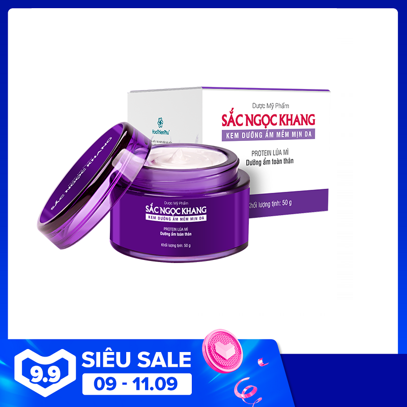Kem dưỡng ẩm mềm mịn da Sắc Ngọc Khang giúp dưỡng ẩm tối ưu với protein lúa mì 50g, thẩm thấu nhanh và không gây nhờn rít, thích hợp dùng cho mọi loại da giá rẻ