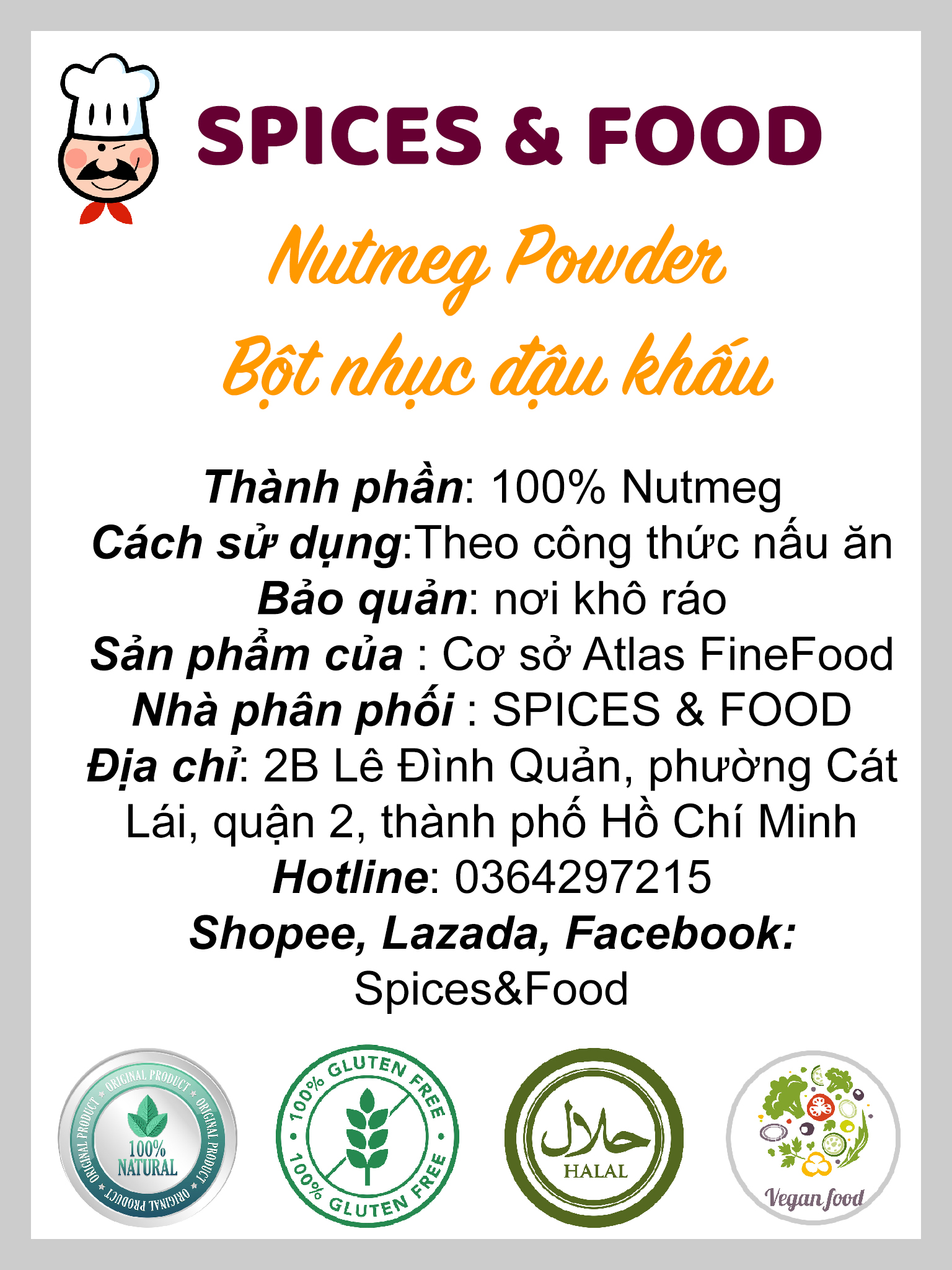 [Hũ 120ml] Nutmeg powder - bột Nhục đậu khấu để làm bánh