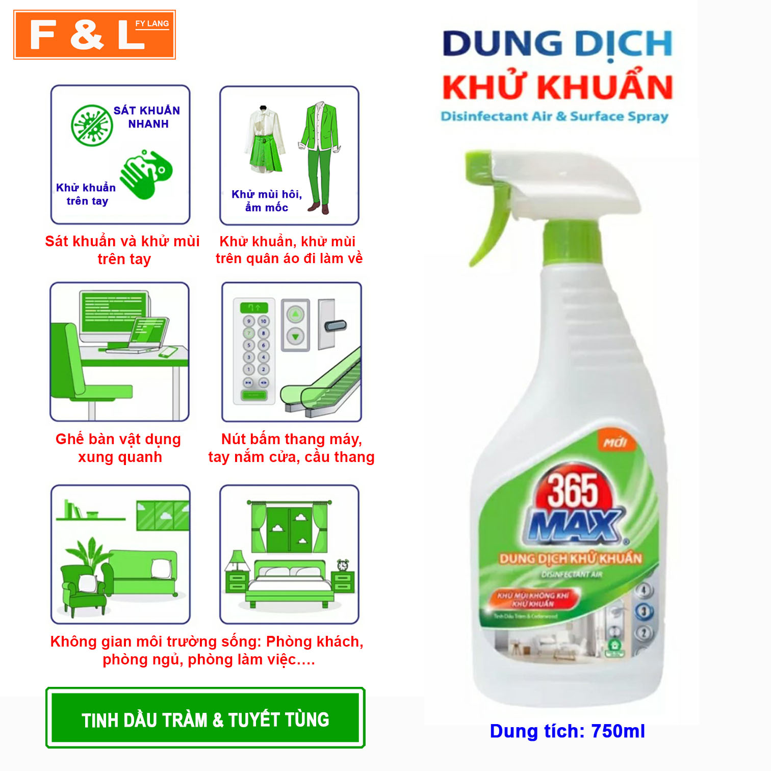 Dung dịch xịt khuẩn khử mùi không khí 365 MAX