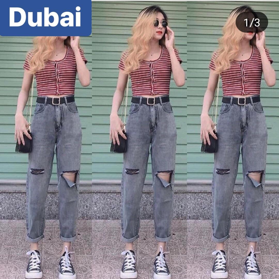 QUẦN JEAN BAGGY NỮ CHẤT BÒ XÁM RÁCH GỐI HOT HÀN QUỐC LƯNG CAO NÂNG MÔNG CAO CẤP DB-21 - DUBAI FASHION