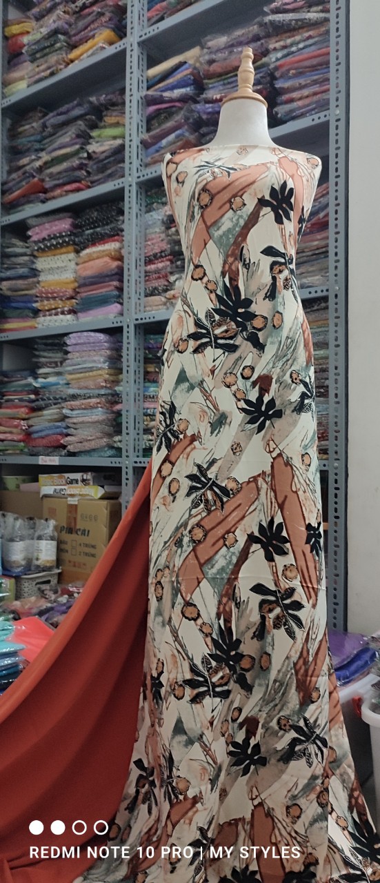 2m Vải lụa lạnh hoạ tiết lập thể hoa (1) - lụa Mango chính phẩm
