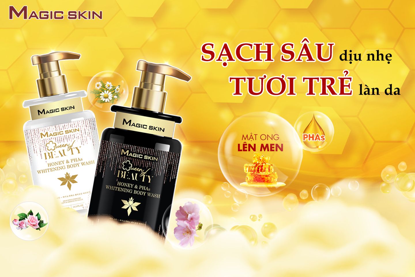 Sữa tắm trắng da MEN MẬT ONG Magic Skin MỚI