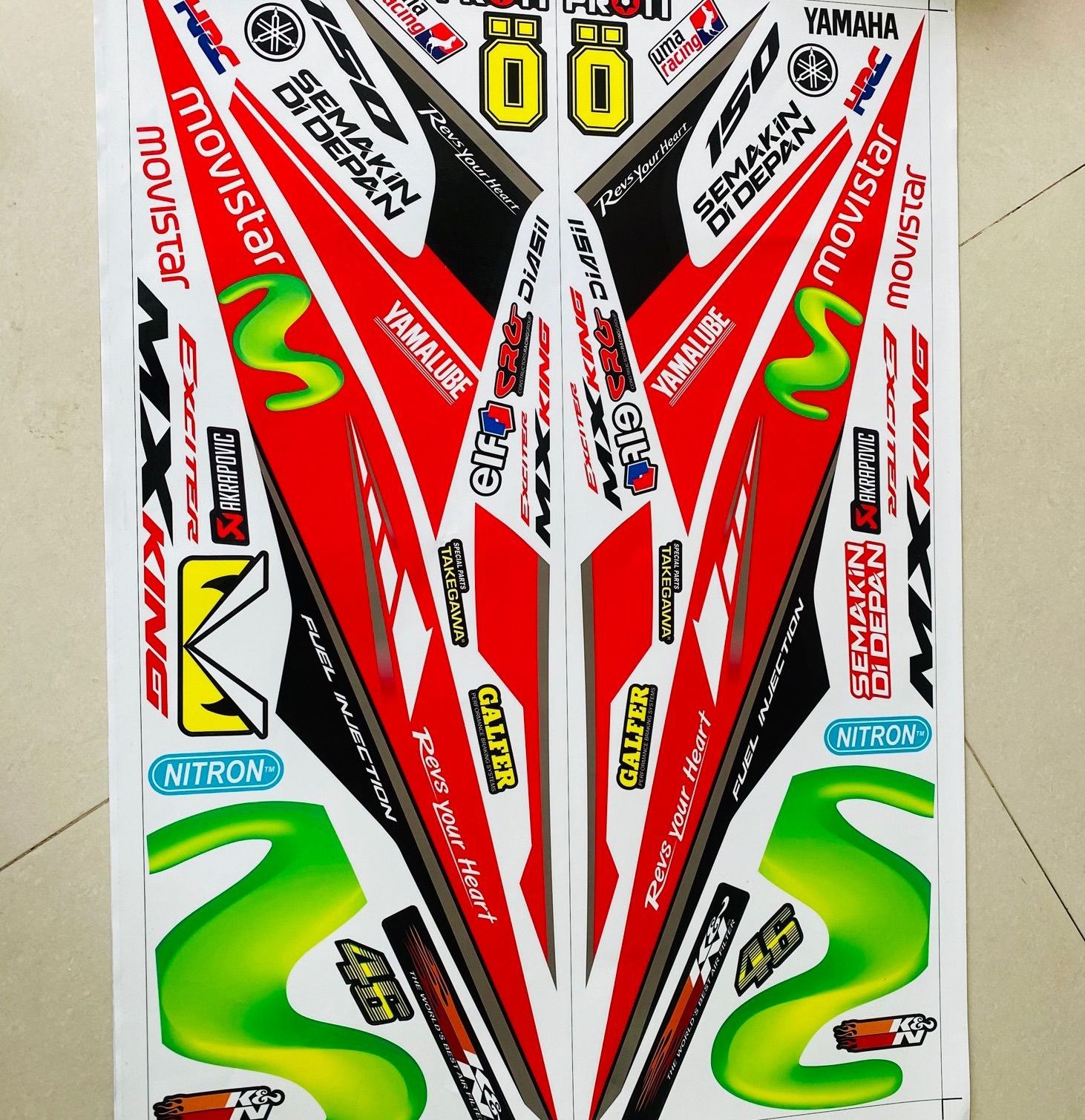 Tem rời exciter 150 Movistar trắng đỏ