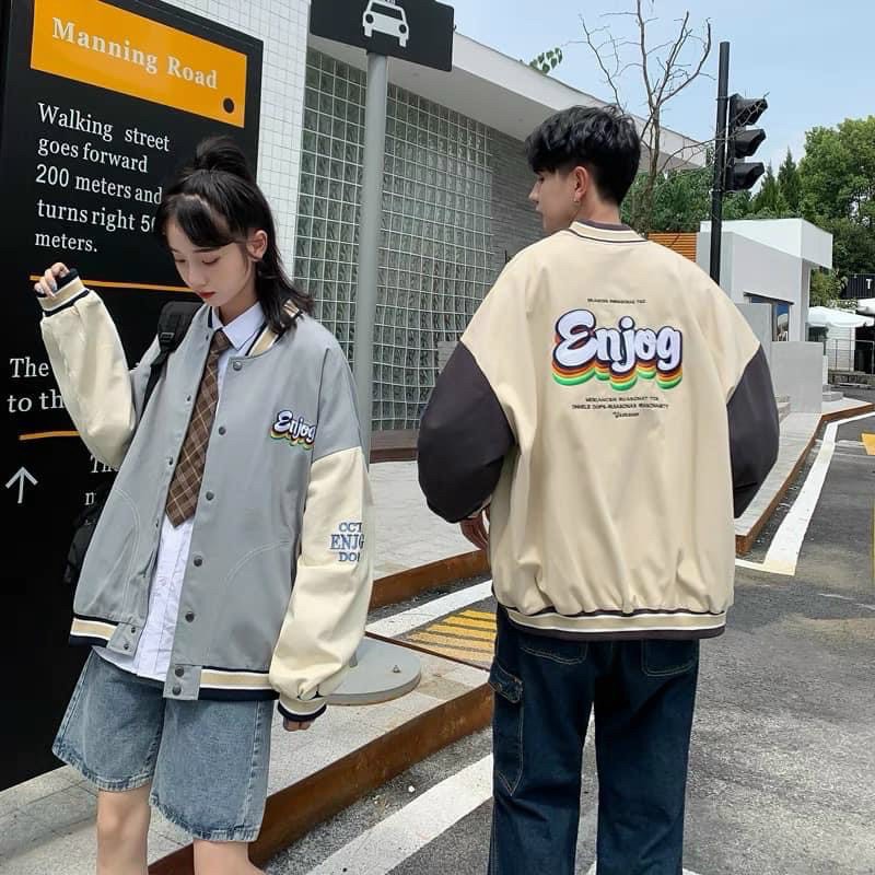 [HCM]ÁO KHOÁC DÙ BOMBER FORM RỘNG IN CHỮ ENJOG SIÊU ĐẸP NAM & NỮ MẶC ĐẸP