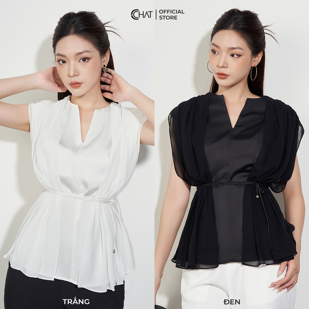 Áo Kiểu Nữ CCHAT Chờm Vai Phối Voan Chất Lụa Cao Cấp 53ASL8001OT
