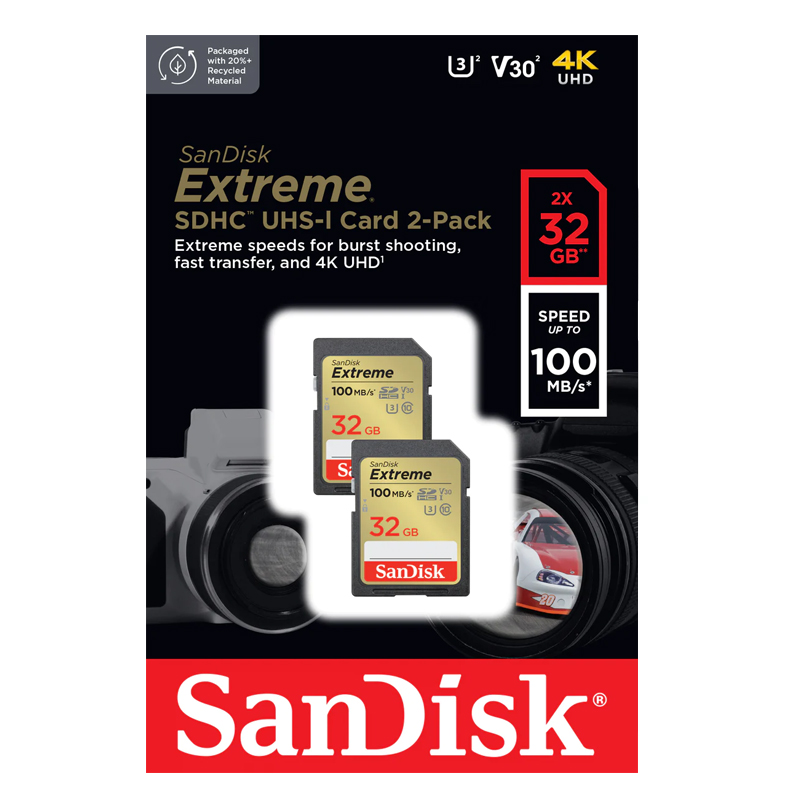 SanDisk Extreme 32GB Class 10 UHS-I U3 100 MB/s (gold) camera memory card