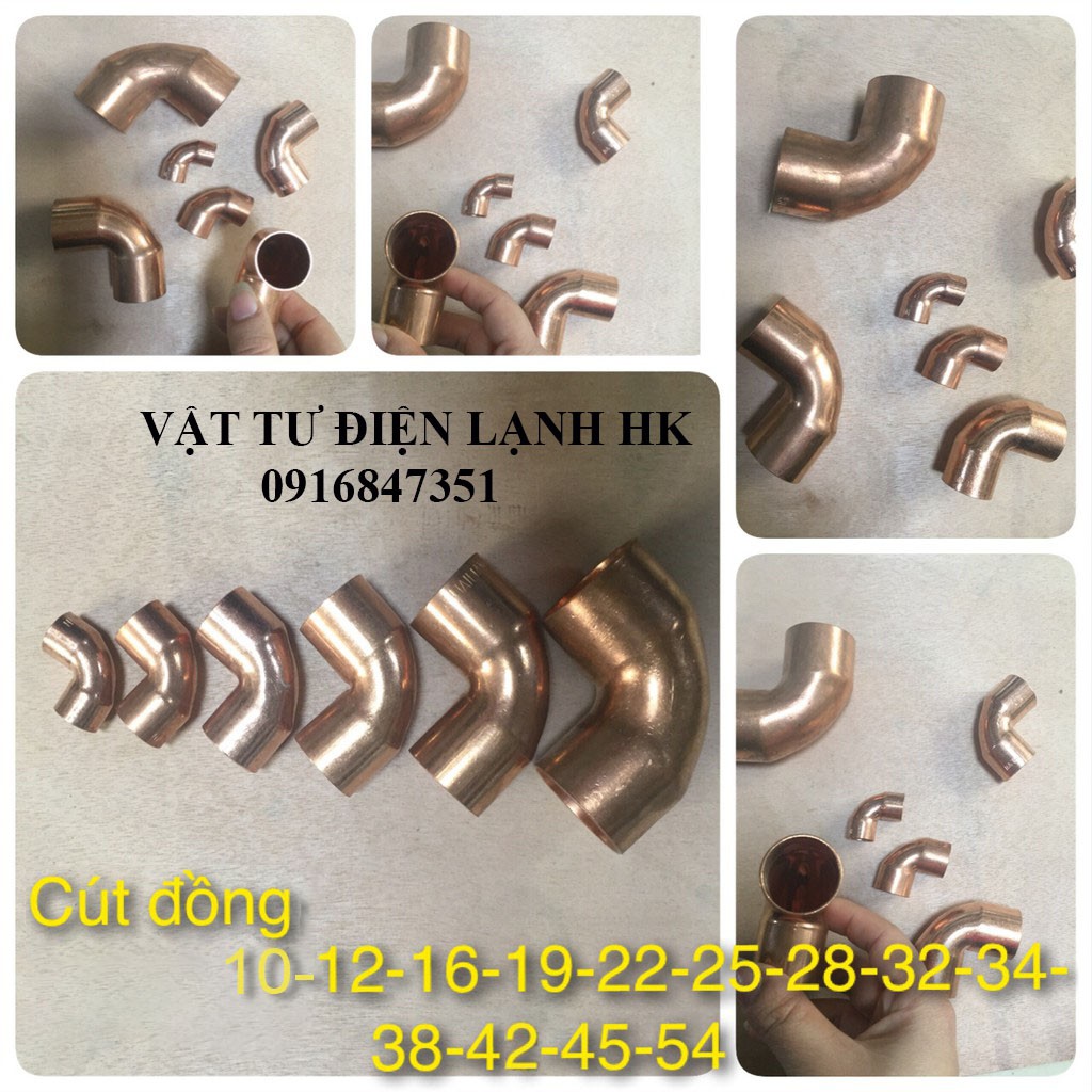 Cút hàn nối ống đồng góc vuông 90 độ phi 10 - 12 - 16-19 mm lắp điều hòa máy lạnh