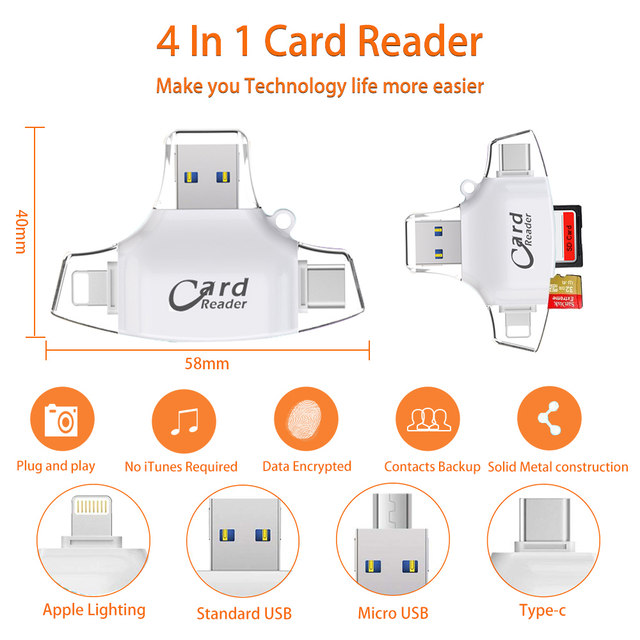 Đầu đọc thẻ nhớ đa năng cho Iphone,Type C,Micro USB, cổng USB máy tính.
