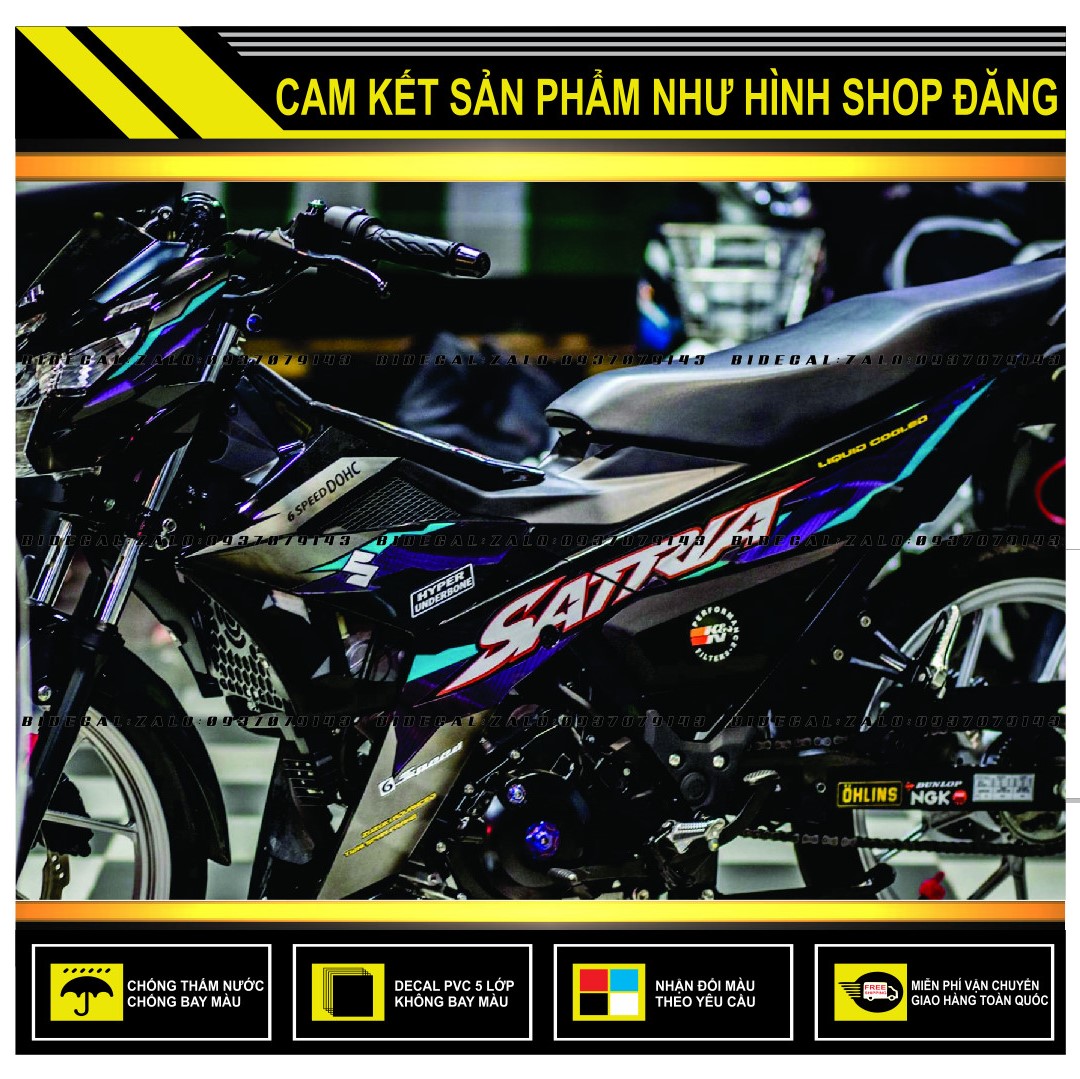 TEM RỜI SATRIA FI CHẾ PHỐI TÍM XÁM DÁN XE ĐEN ( DECAL CAO CẤP - KHÁNG NƯỚC - KHÔNG BAY MÀU )