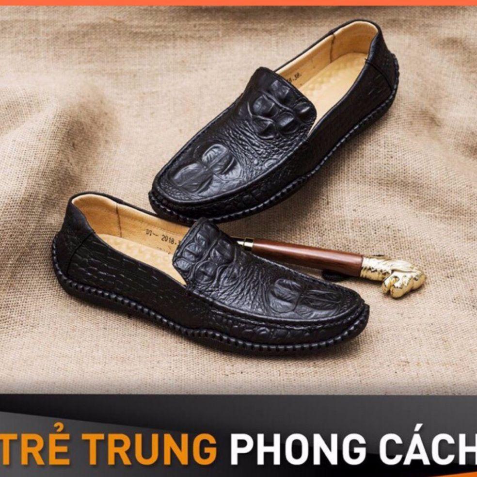 [GIÁ SỈ] giầy lười nam in vân cá sấu khâu đế thủ công bảo hành 12tháng