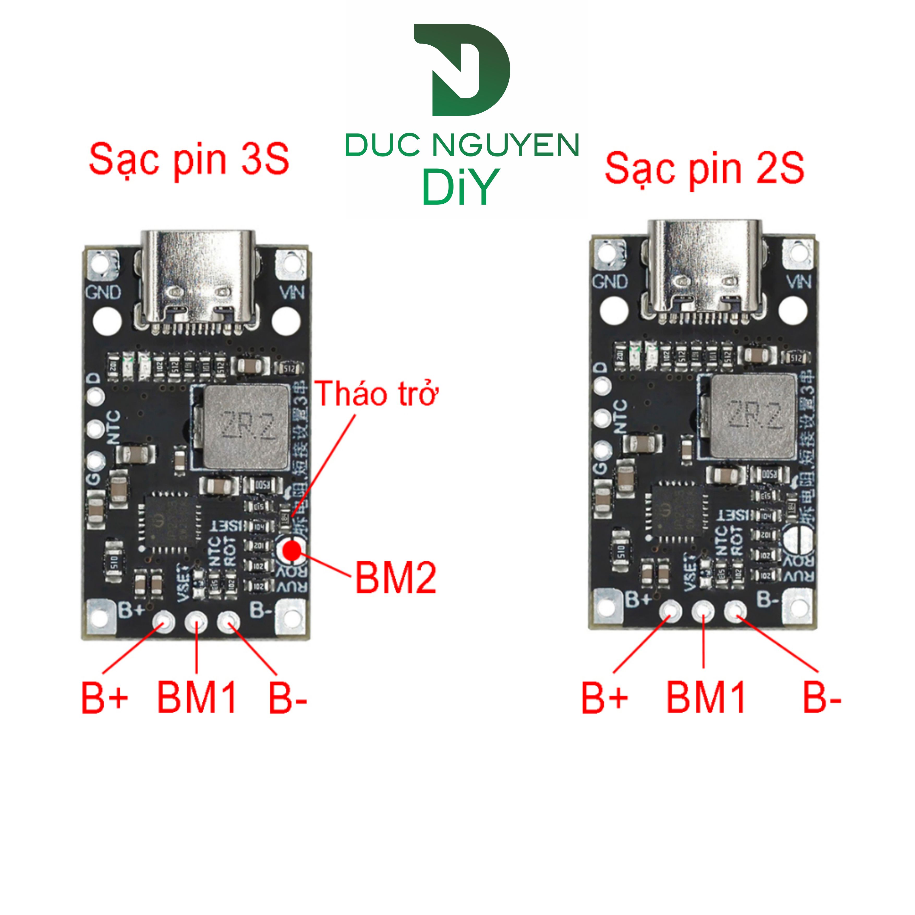 Mạch sạc pin Lithium TypeC USb 2S/3S BMS 15W 8.4V 12.6V 1.5A