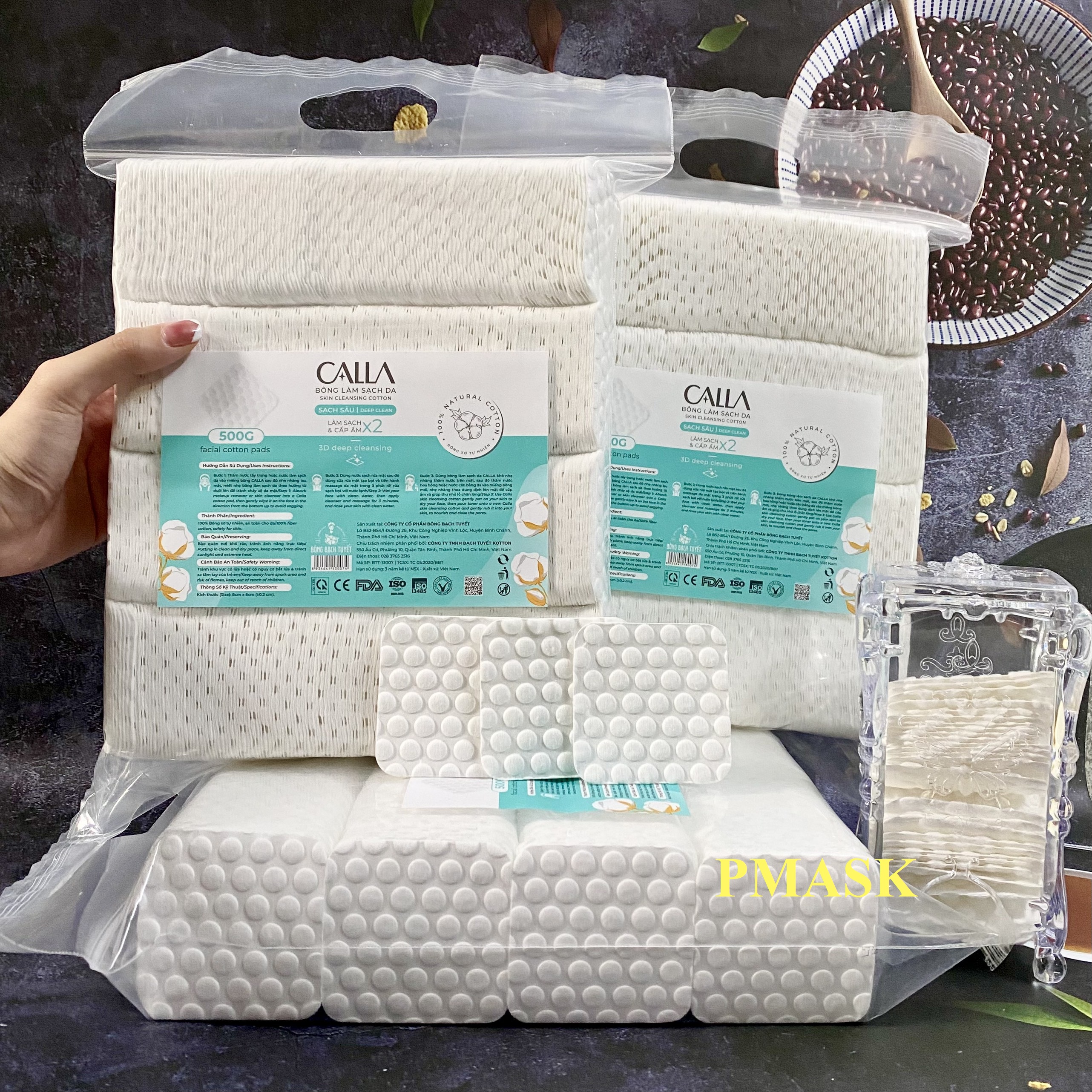 Bông Tẩy Trang Calla Bông Bạch Tuyết Hạt Massage gói 500g - Bông làm sạch da Calla