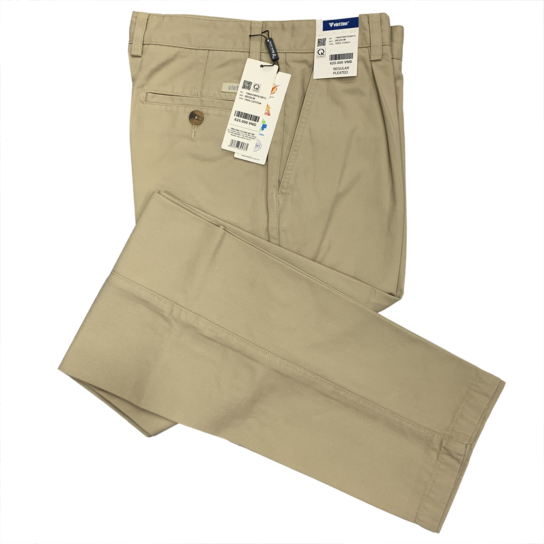 Quần kaki nam việt tiến màu kem có 1ly 6079 regular