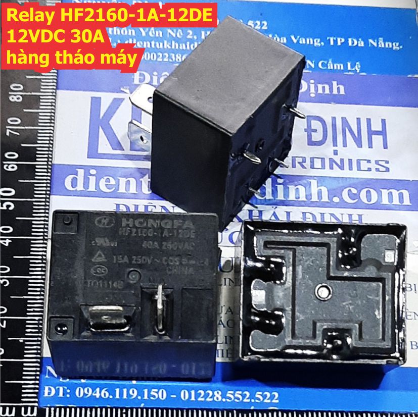 2 cái relay, rơle hf2160 1a 12de 12vdc 30a, 4 chân pcb và 2 chân 6.3mm, hàng tháo máy kde5926