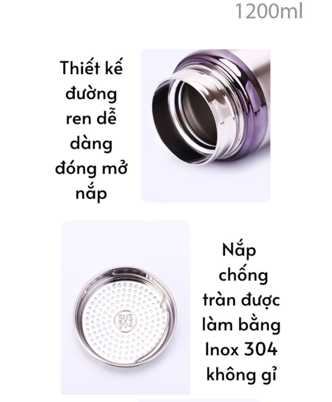 Bình inox giữ nhiệt cao cấp 1200ml