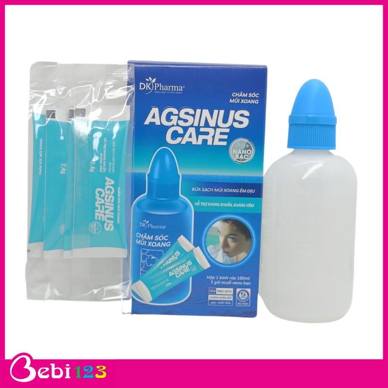 Tặng 5 gói muối Bình bơm rửa mũi, bình vệ sinh mũi AGSINUS chăm sóc cho bé