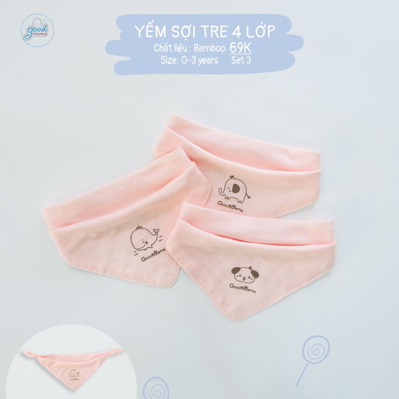 Khăn yếm sợi tre 4 lớp Goodmama Set 3 chiếc