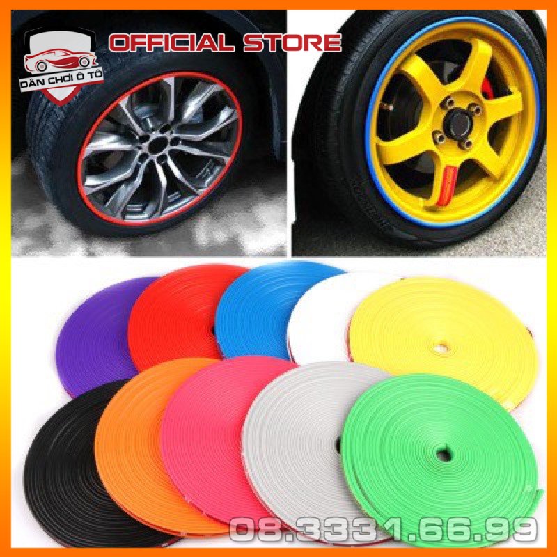 Chỉ viền bánh xe chống xước lazang xe hơi, cao su dán trang trí vành ô tô cuộn 8m chất lượng cao đủ dán 4 bánh