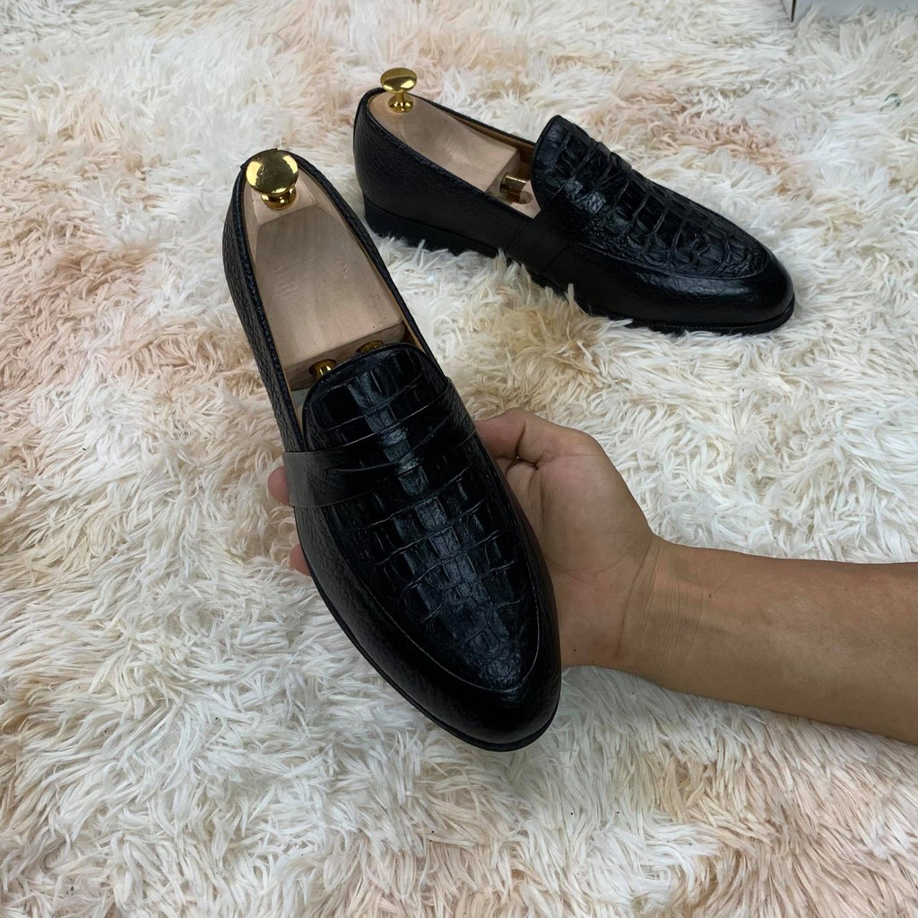 Giày lười da mềm in vân cá sấu-C1
