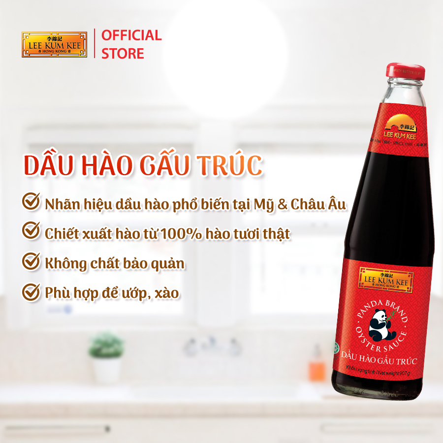 [Đơn 150K Tặng Gói Sốt] Dầu hào LEE KUM KEE GẤU TRÚC PANDA BRAND OYSTER SAUCE chai thủy tinh 907 gram