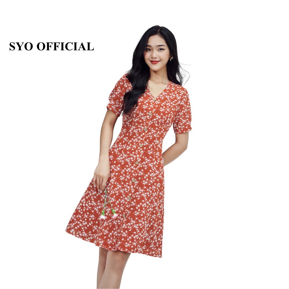 Đầm Midi Họa Tiết Hoa Dáng Xòe Màu Đỏ D4003-21