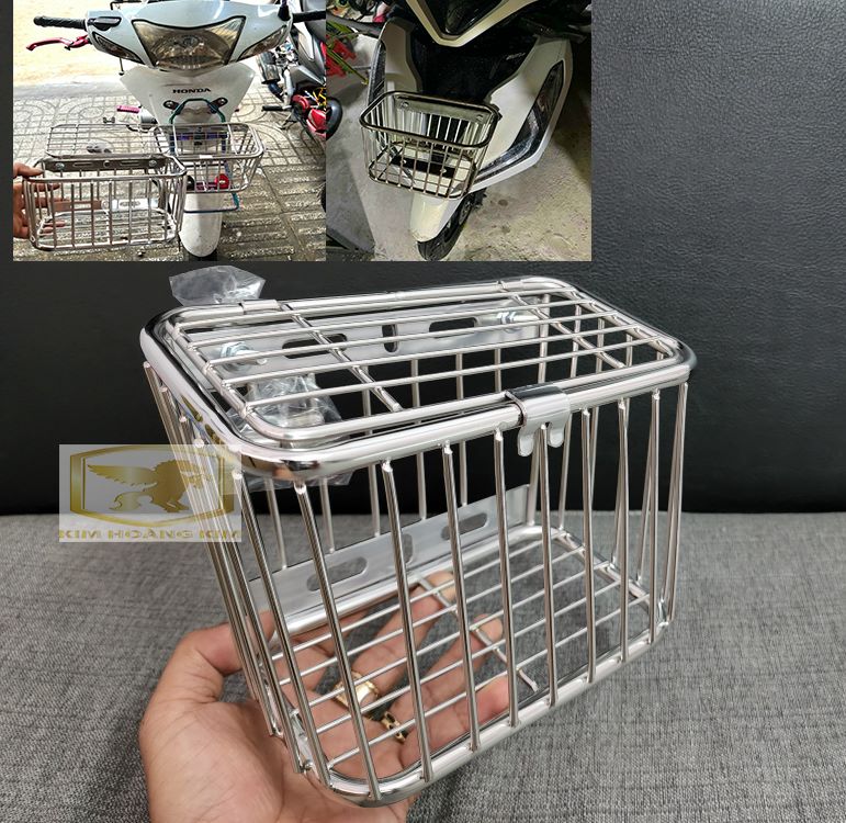 Rổ inox mini nắp đậy đa năng gắn được nhiều loại xe máy tiện ích đẹp thời trang