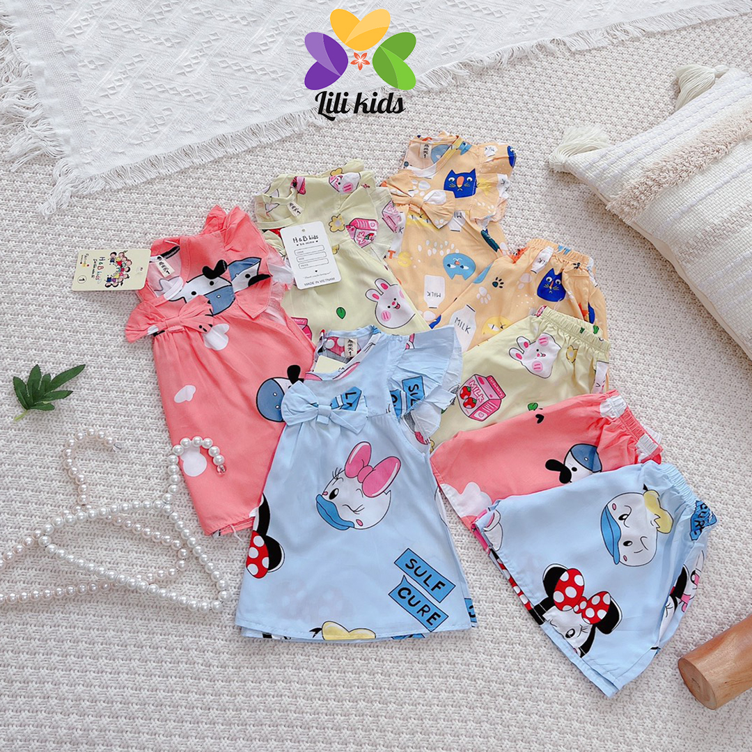 Bộ 2 dây cho bé gái chất vải lanh lụa mềm cho bé gai mùa hè lilikids B2D01