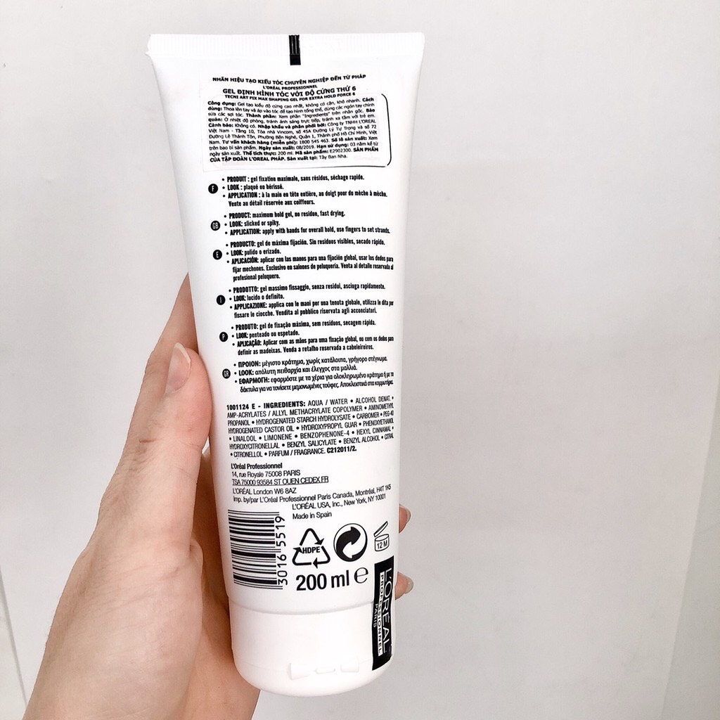 [LOREAL CHÍNH HÃNG] GEL ĐỊNH HÌNH SIÊU CỨNG L'OREAL TECNI ART FIX MAX FORCE 6 EXTRA HOLD 200ML