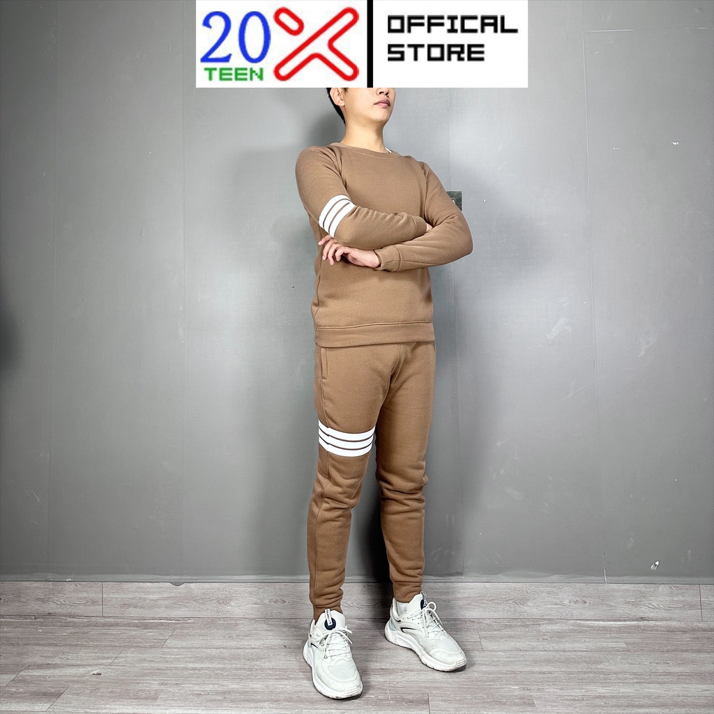 Set bộ nỉ nam thu đông lót lông thể thao kiểu 3 sọc