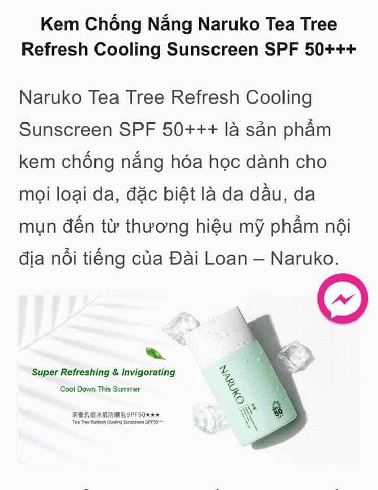 Naruko Trà Tràm - Kem Chống Nắng SPF50 Mát Lạnh Tea Tree Refresh Cooling Sunscreen SPF50 (50ml)