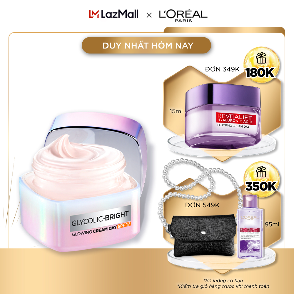 [VOUCHER GIẢM NGAY 20K] Kem ngày dưỡng sáng mờ thâm nám L'Oreal Paris Glycolic (AHA) Bright SPF 17 50ml