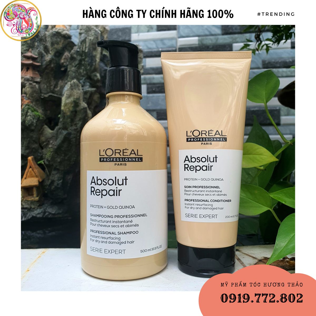 Cặp dầu gội xả l'oreal absolut repair phục hồi tóc hư tổn 500ml+200ml