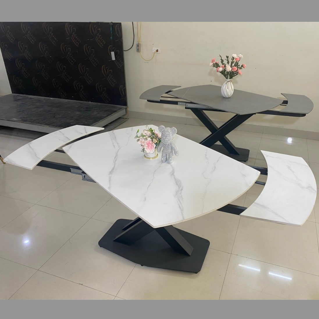 Bàn ăn thông minh mặt đá ceramic bóng 1m2 - 1m8