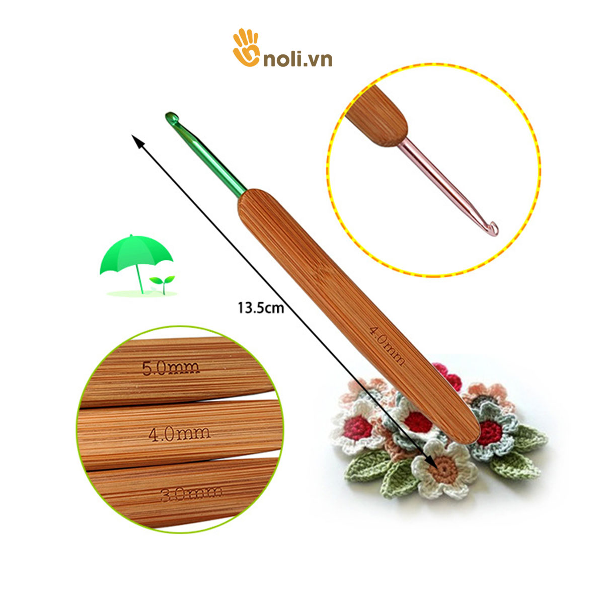 Bộ kim móc cán gỗ cầu vồng 9 cây
