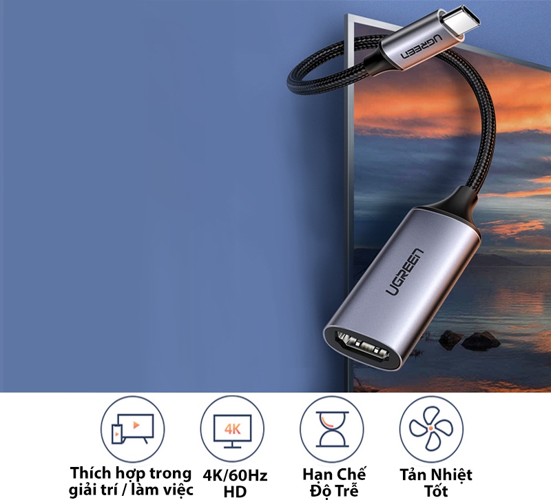 Cáp chuyển USB-C sang HDMI 2.0 Ugreen 70444 Chính Hãng