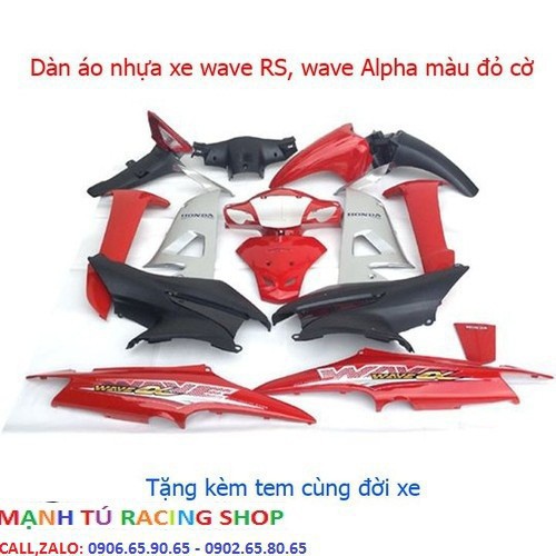 Dàn áo xe wave rs - wave alpha mới - wave s100, nhựa abs màu đỏ cờ - rất đẹp
