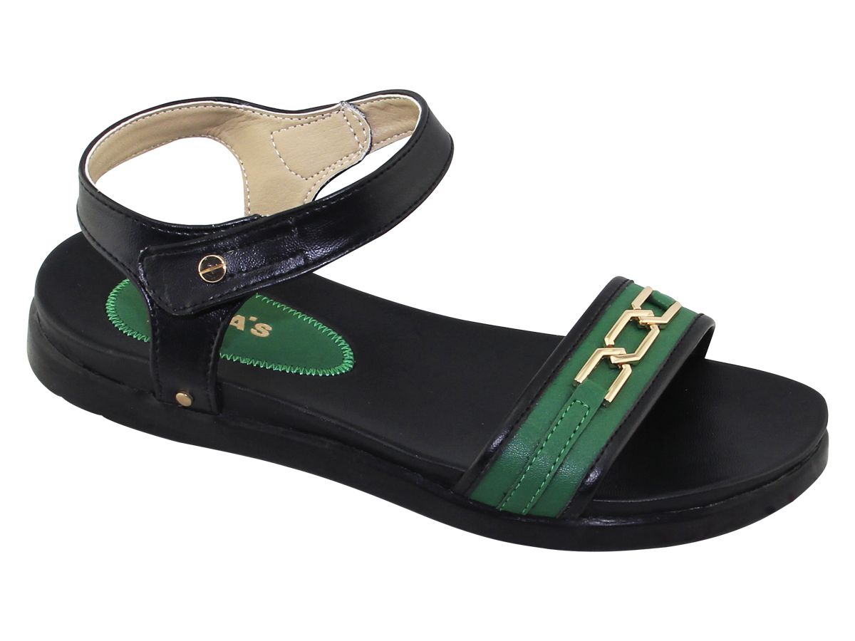 Sandal đế bằng nữ Bita's SYN.269 (Đen xanh lá + Đen xám + Kem)