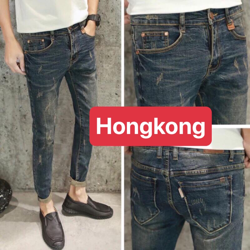 QUẦN BAGGY JEAN NAM CHẤT BÒ XANH RÊU, CO GIÃN NHẸ CAO CẤP DB-17 - HONG KONG FASHION