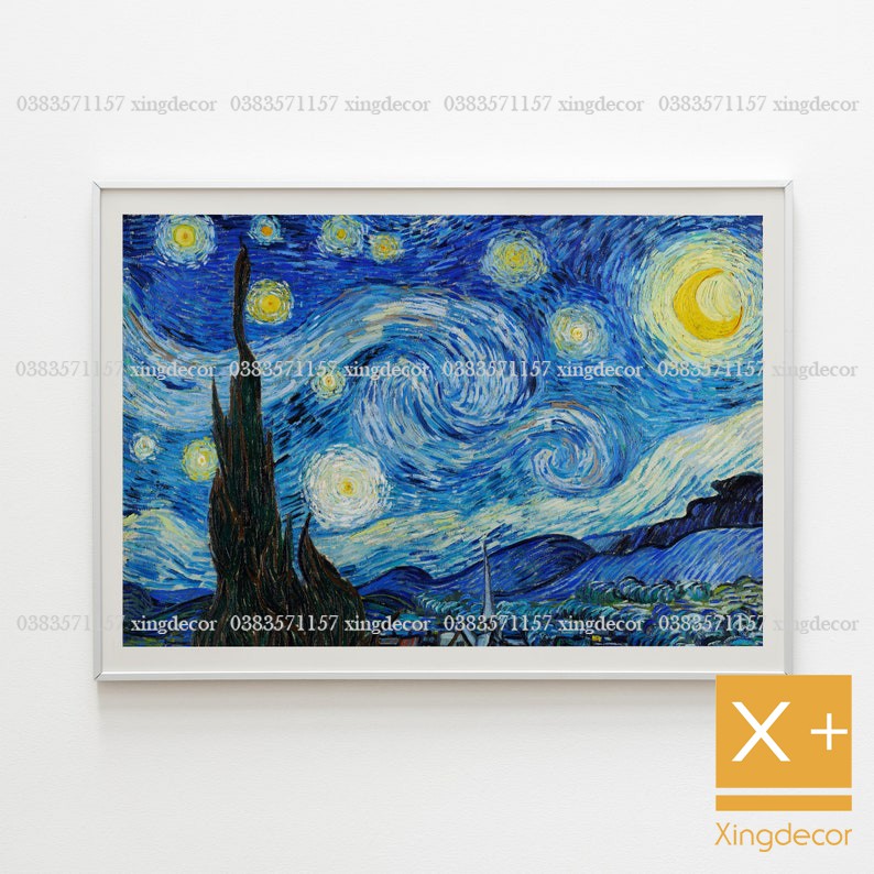 Tranh Đêm Đầy Sao Của Van Gogh, Tranh Canvas Treo Tường Có Đinh Móc Tặng Kèm.