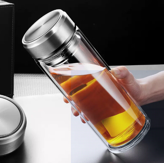 Bình cách nhiệt pha trà thủy tinh borosilicate 2 lớp