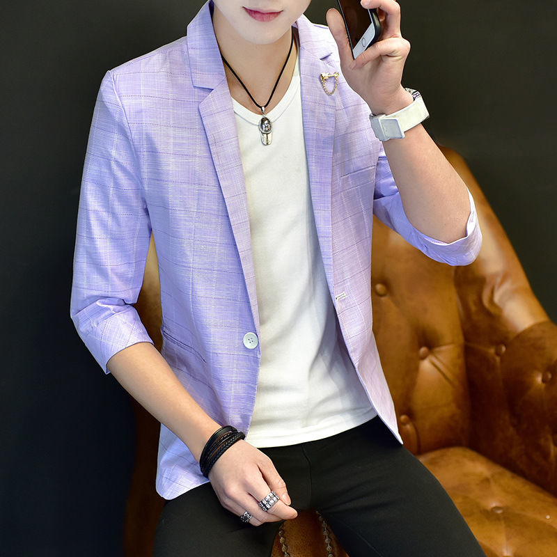 Bộ vest tay lỡ hoa cúc nhỏ nổi tiếng trên mạng bộ vest nam mùa hè áo khoác nam bộ vest tay lỡ bộ vest tay ngắn tay năm điểm
