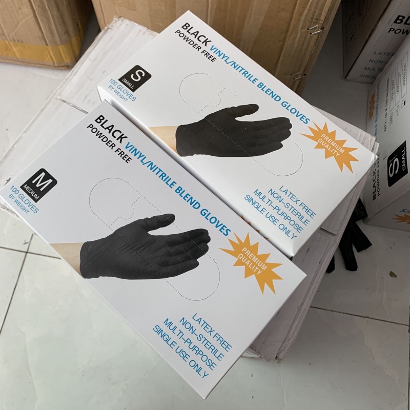Găng tay y tế đen không bột hộp 100 chiếc