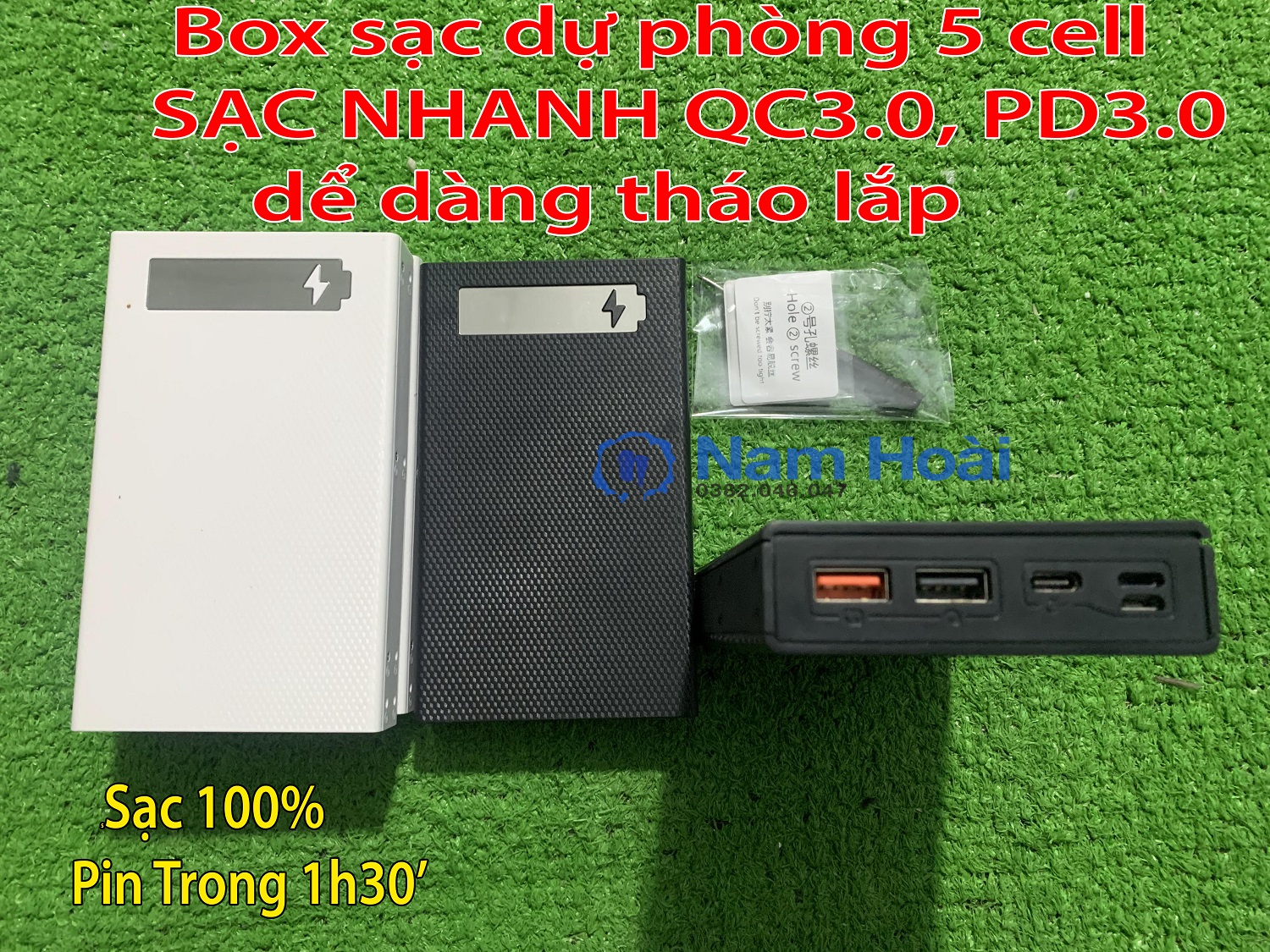 [HCM]Mạch sạc dự phòng 5 cell hổ trợ sạc nhanh QC 3.0 PD 3.0 + Box sạc 5 cell ( Có thể dể dàng tháo nắp để thay pin khi sử dụng lâu ngày )