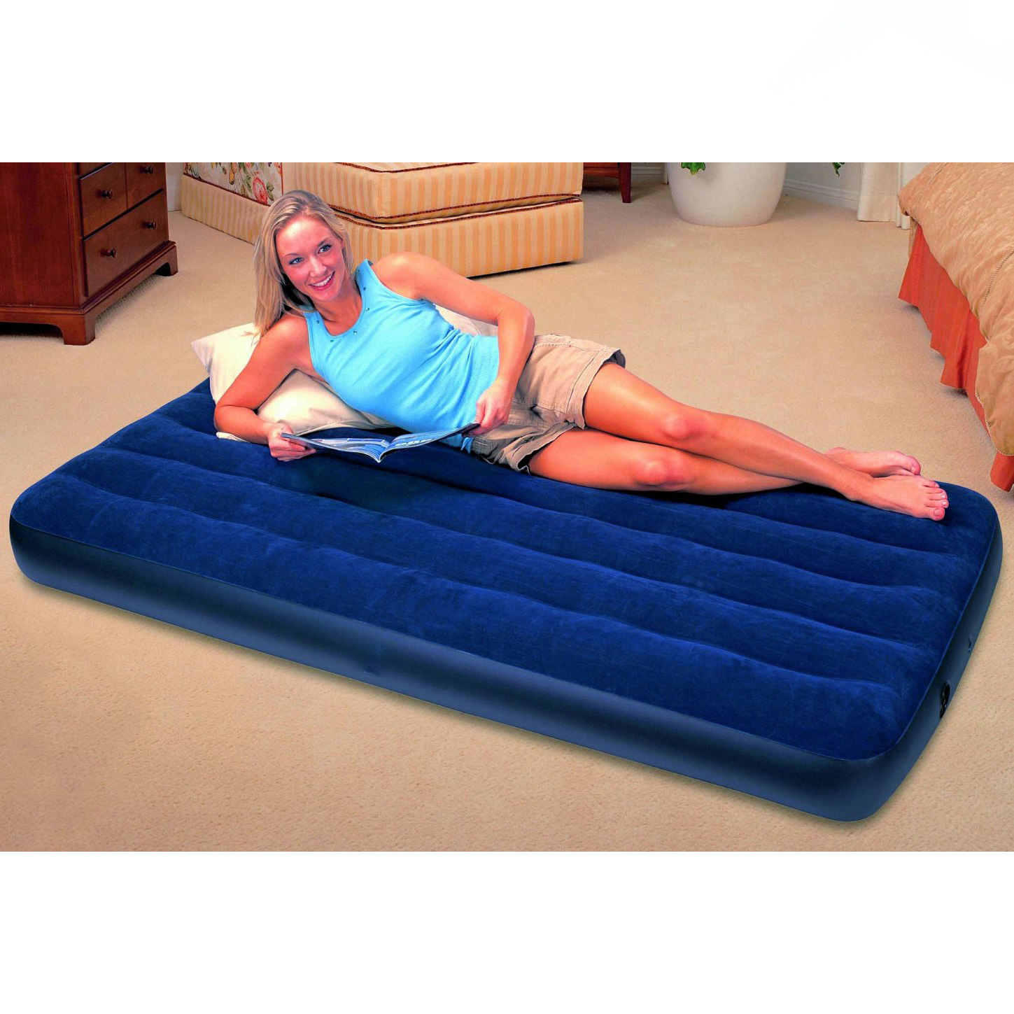 Đệm Bơm Hơi cao su Intex 68759 + Tặng Bơm Điện (152x191x22cm) êm ái tiện dụng