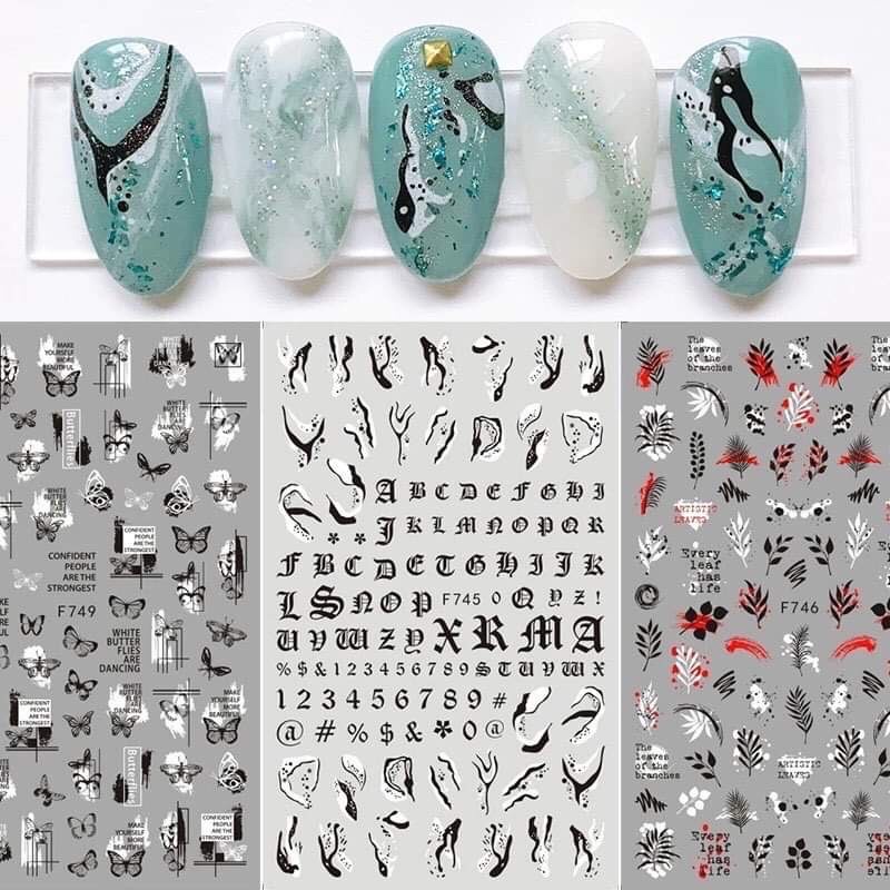 Sticker đen trắng dán móng siêu đẹp